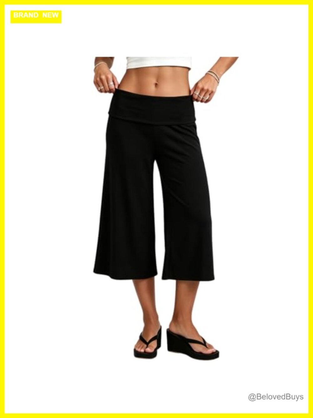 Gaucho Capri Pants Fold Over Low Rise Wide Leg Yoga Lounge Culottes